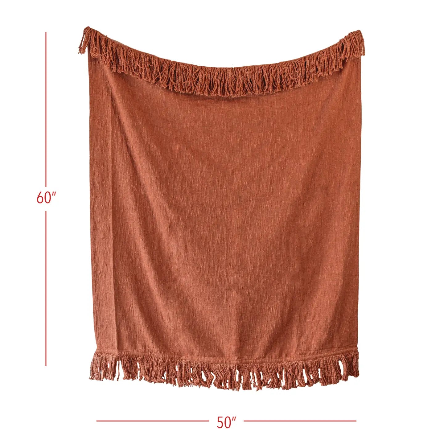 Mattie Hand Woven Rust Yarn Fringe Throw Blanket Cotton