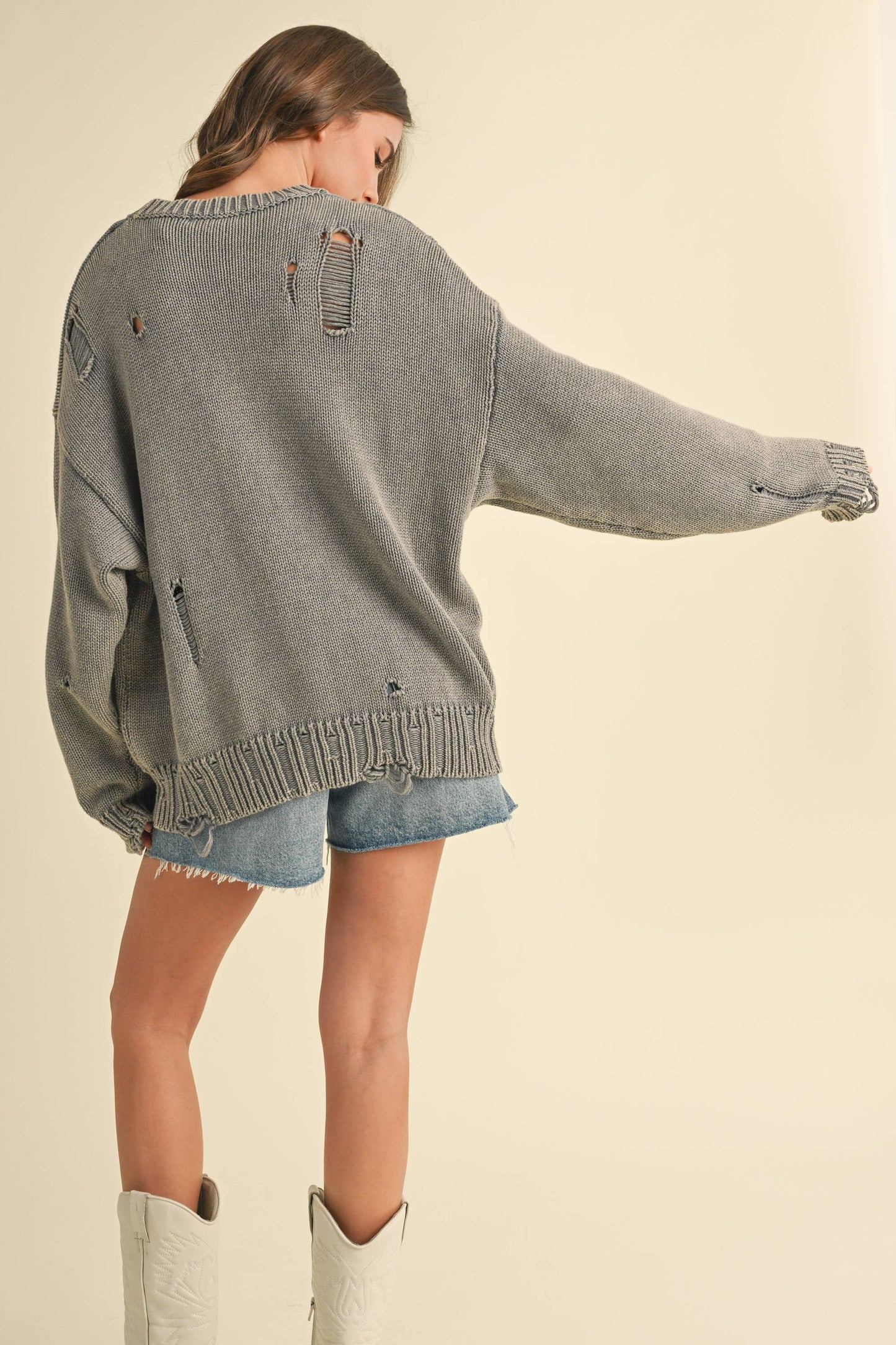 IT4043 FLAG DISTRESSED OVERSIZED KNIT SWEATER TOP