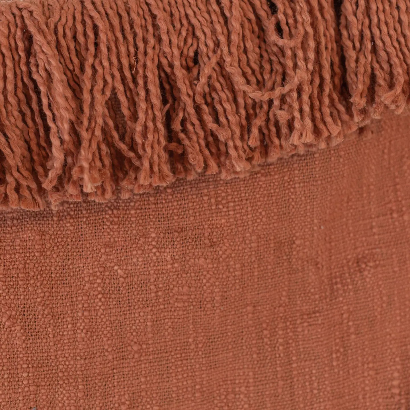 Mattie Hand Woven Rust Yarn Fringe Throw Blanket Cotton