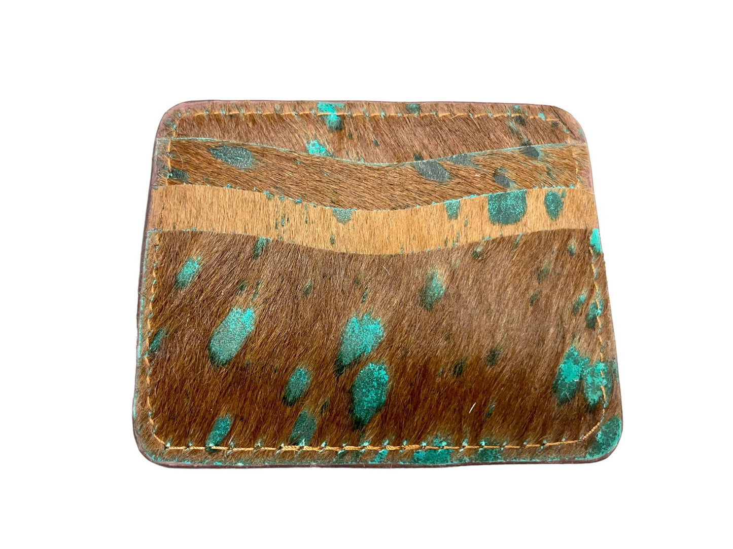 Turquoise distressed hide Credit Card Wallet