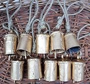 Vintage Rustic Lucky Tin Metal Bells Handmade on Jute Rope