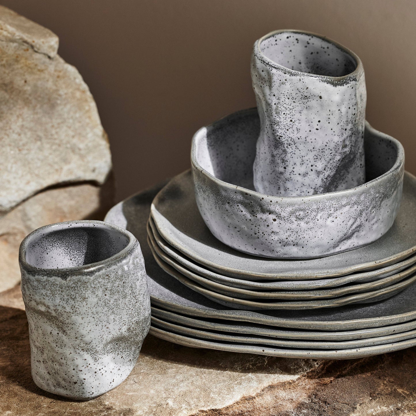 Atik Stoneware Dinnerware - Grey Speckled