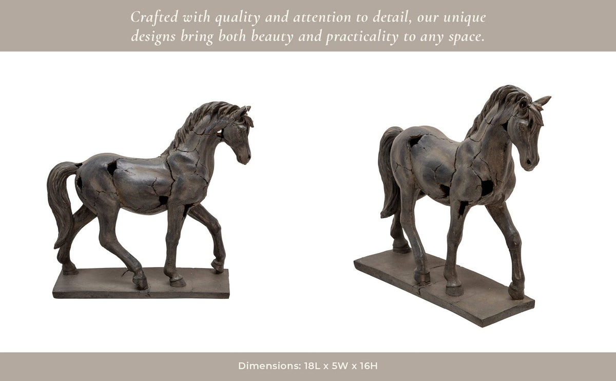 Sculpture - Brown Resin Cracked Horse On Stand, 16 in.