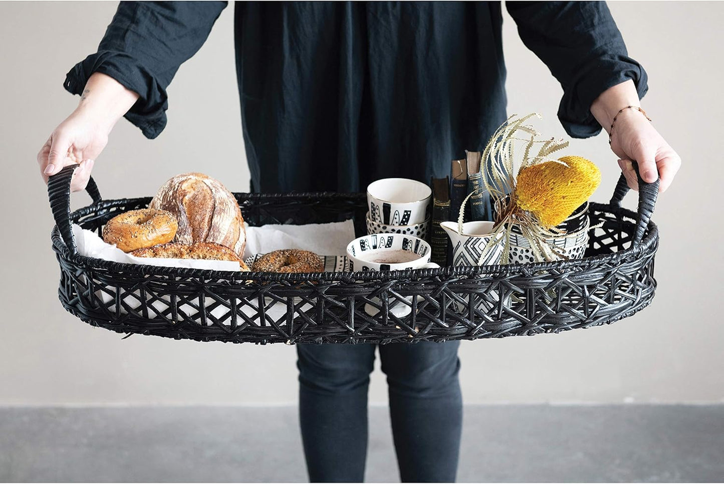 Hand-Woven Rattan Tray with Handles