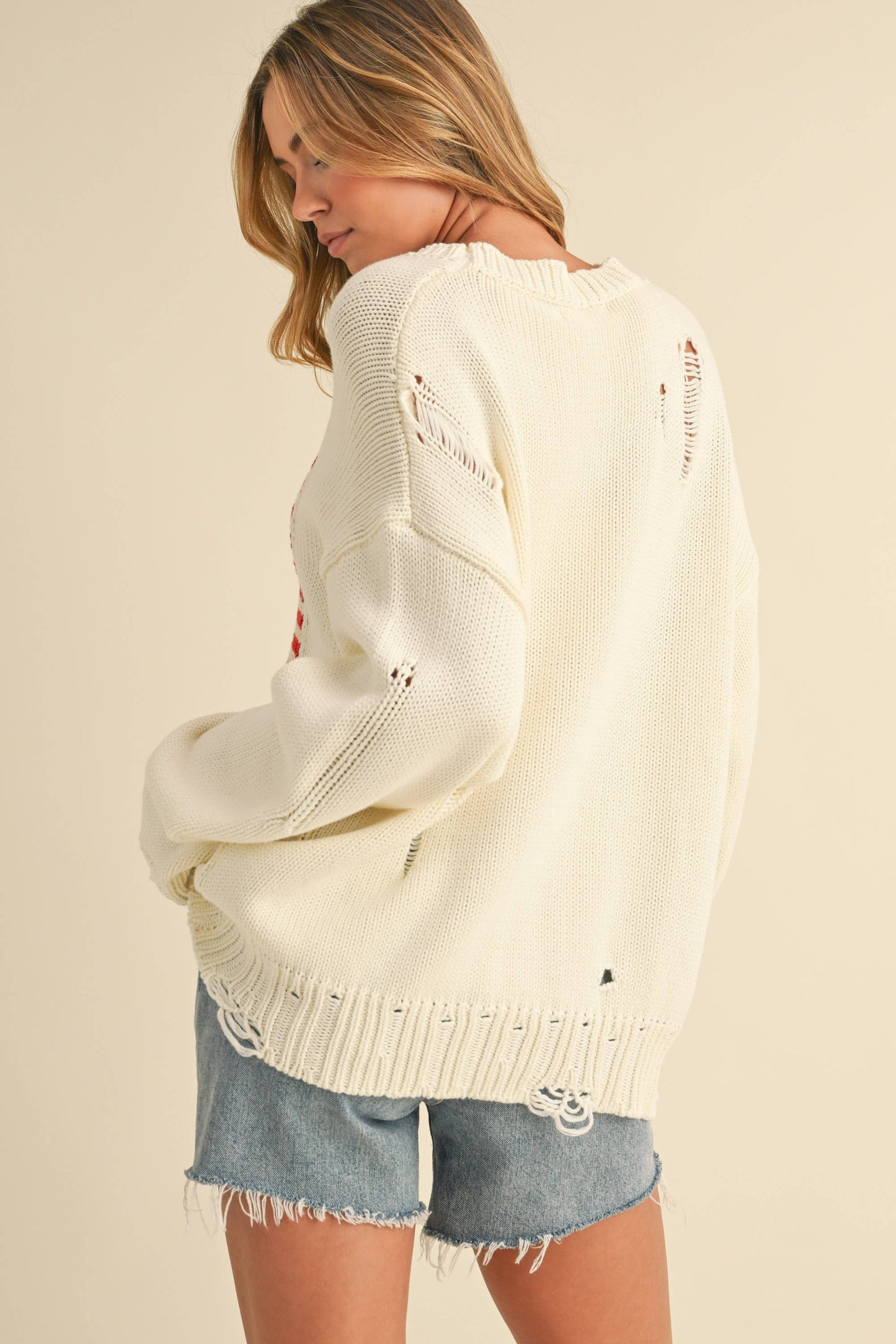 IT4043 FLAG DISTRESSED OVERSIZED KNIT SWEATER TOP
