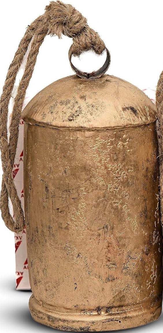 Vintage Rustic Lucky Tin Metal Bells Handmade on Jute Rope