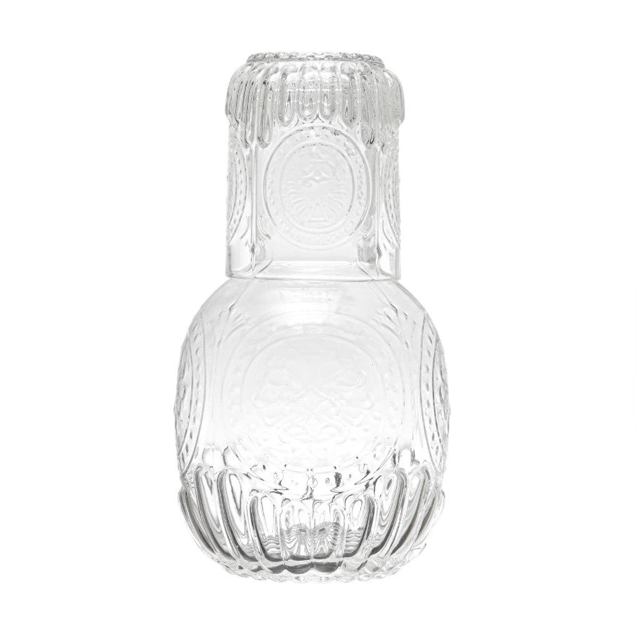 S/2 4-1/2" Round x 8"H Glass Carafe w Glass