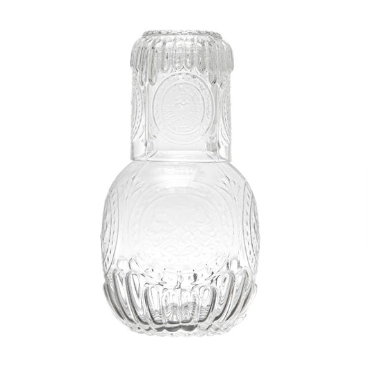S/2 4-1/2" Round x 8"H Glass Carafe w Glass