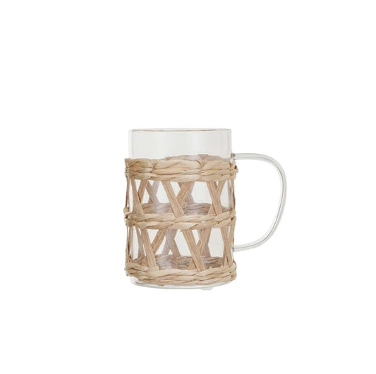 3" Round x 4"H 10 oz. Glass Mug w Woven Sleeve, Natural