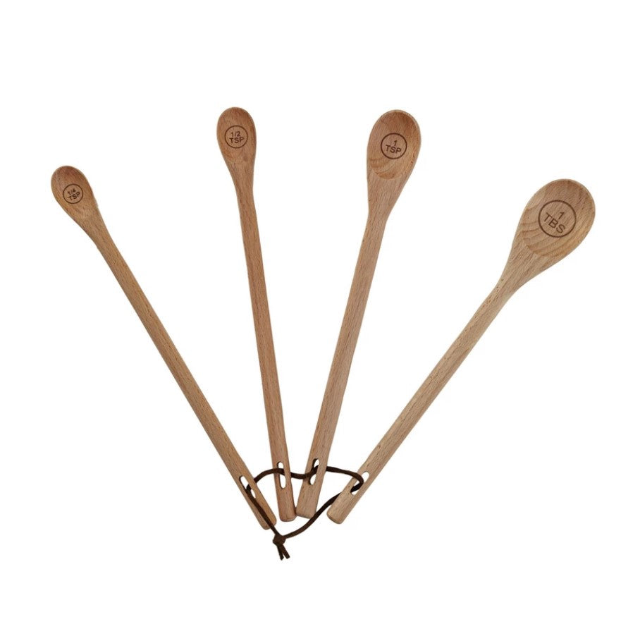 S/4 10"Lx 1-1/2"W Beech wood Measuring Spoons, Brown
