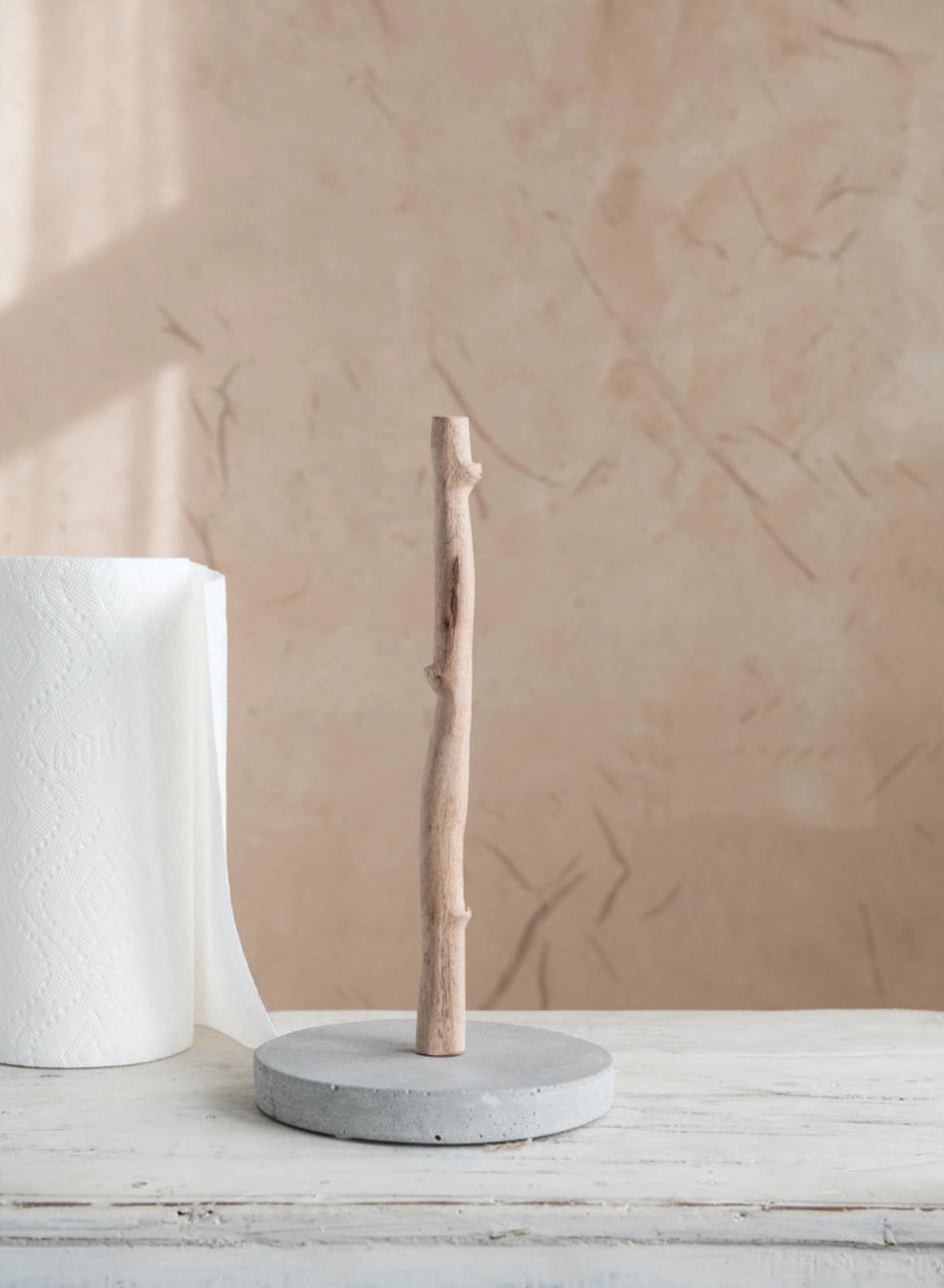 Mango Wood and Concrete Paper Towel Holder