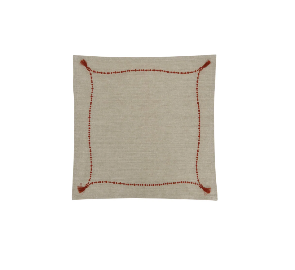 Cotton Chambray Napkins with Embroidery and Tassel
