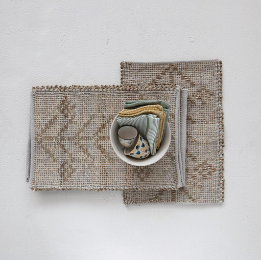 19"L x 13"W Woven Seagrass & Cotton Placemat, Natural