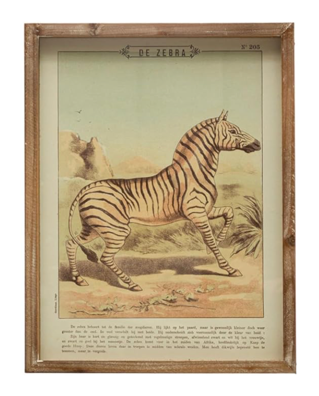 Wood Framed Glass Wall Décor w/ Vintage Reproduction Animal, Multi Color, 4 Styles