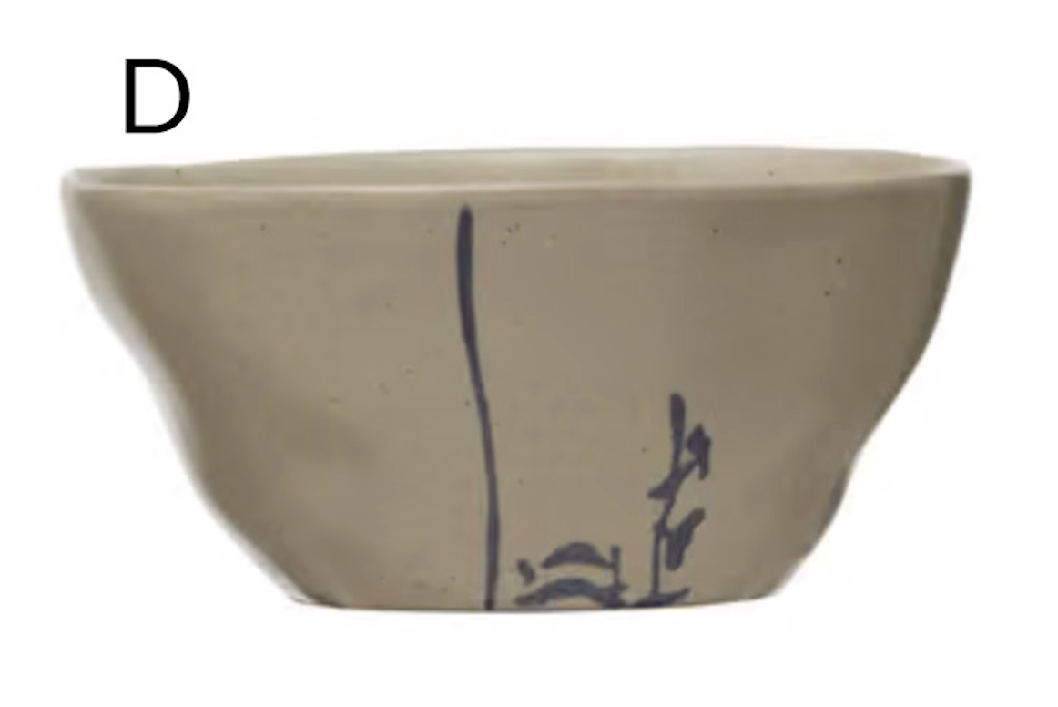 Hand-Stamped Stoneware Bowl w/ Botanicals, 4 Styles