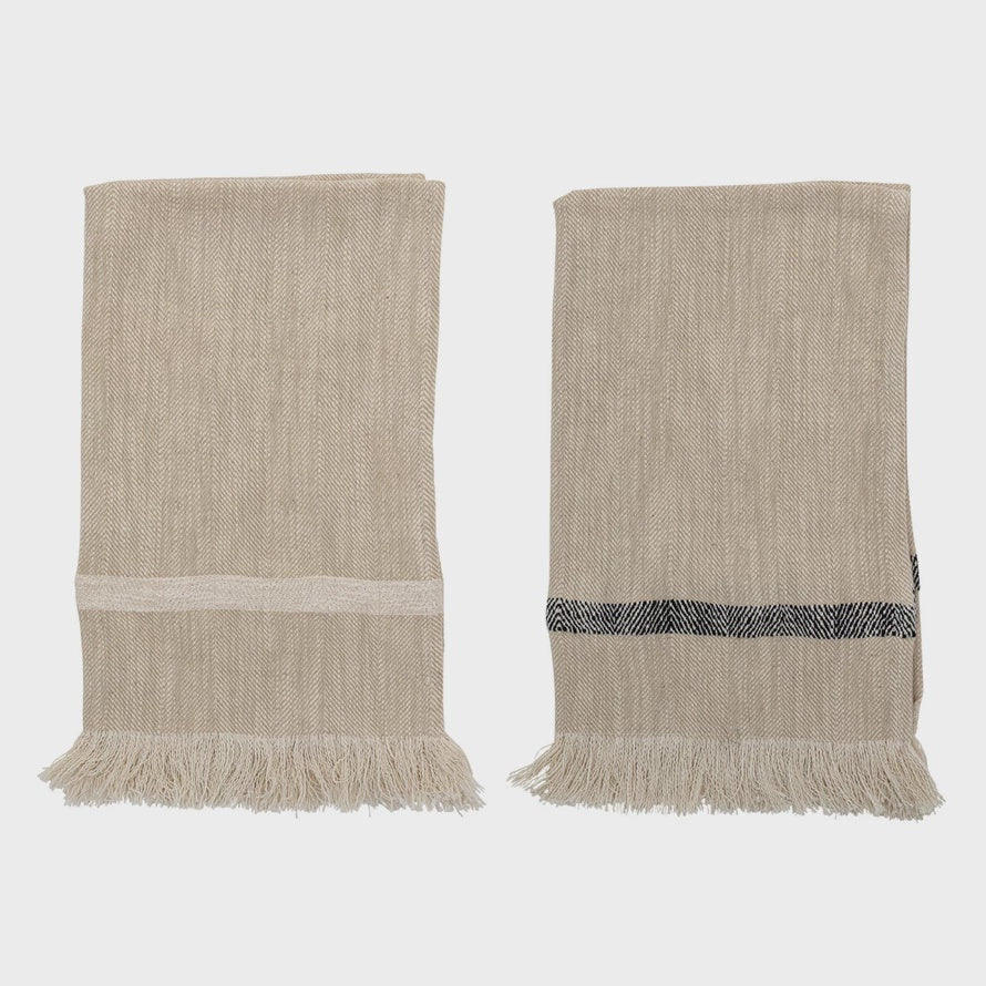 Woven Cotton Striped Kitchen Towels w/ Fringe