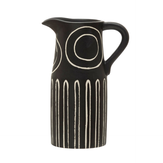 Stoneware Pitcher with Debossed Design