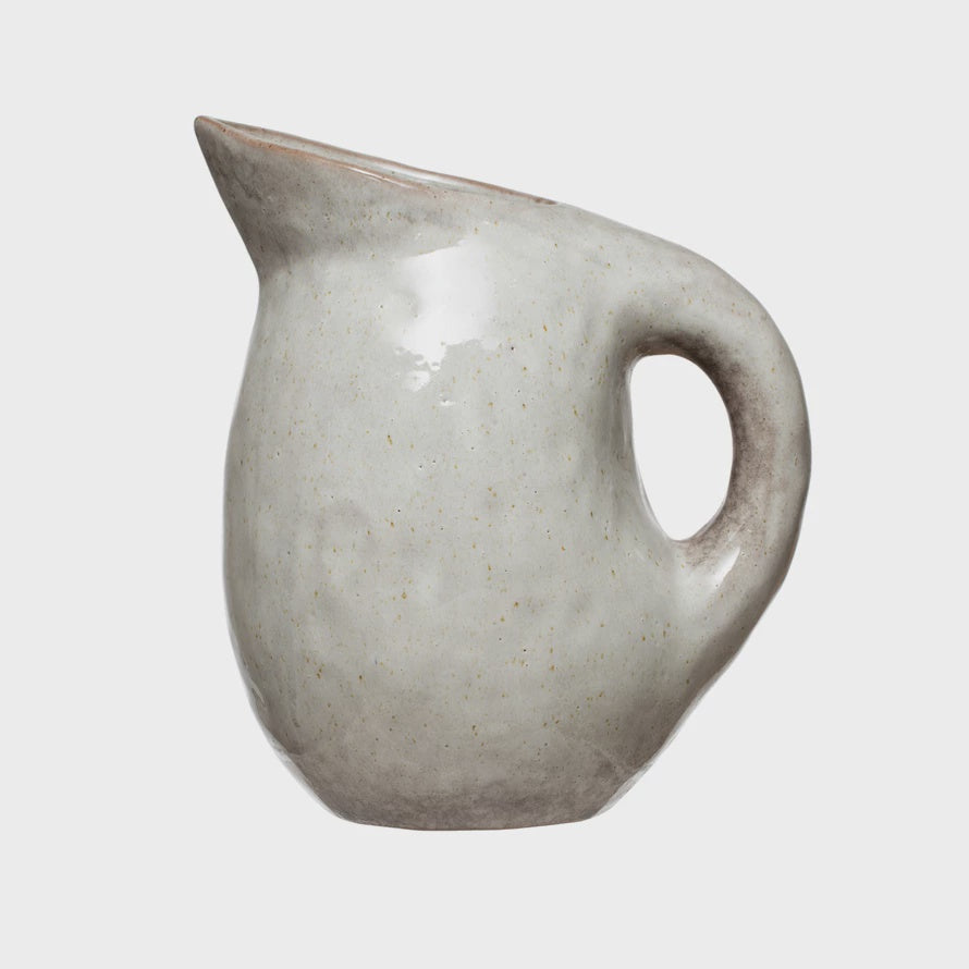 Stoneware Pitcher with Reactive Glaze, Bone Color