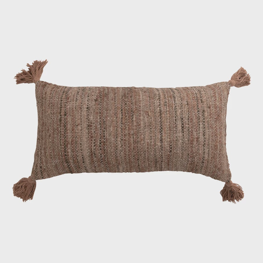 28" x 14" Woven Cotton Striped Lumbar Pillow with Chambray Back & Tassels