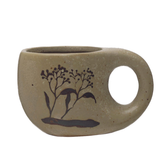 Stoneware Mug w/ Wax Relief Floral Image