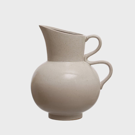 2-1/2 Quart Stoneware Pitcher, Reactive Glaze, White (Each One Will Vary)