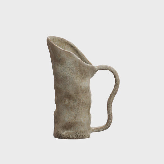 12 oz. Stoneware Organic Shaped Pitcher, Reactive Glaze, Green (Each One Will Vary)