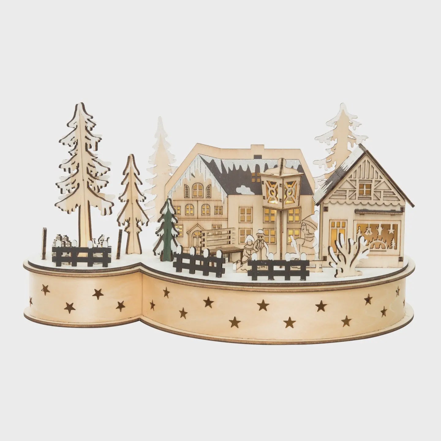 Wood 12" Multicolor Christmas Laser Cut Lodge Village