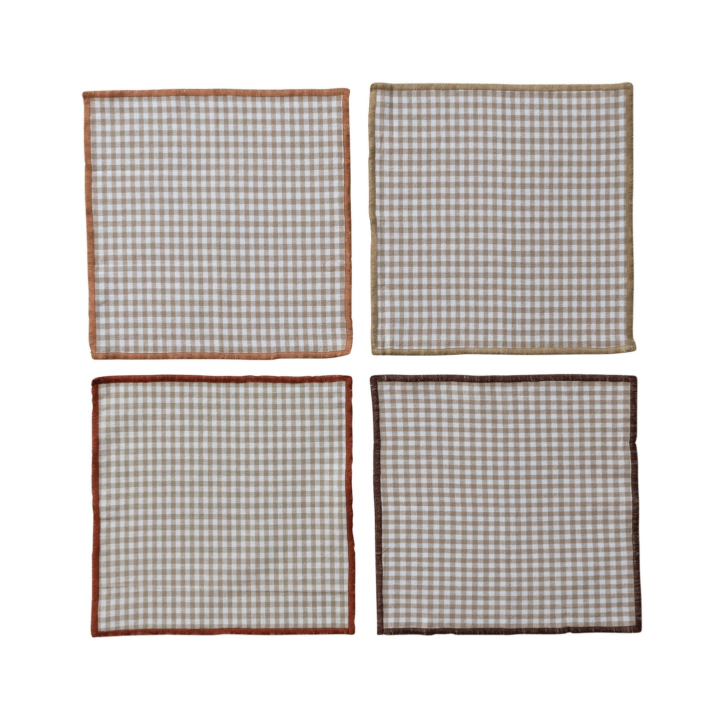 Cocktail Napkins with Stitched Edge & Jute Tie with Metal Ring, Set of 4