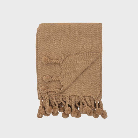 Throw with Braided Pom Pom Tassels