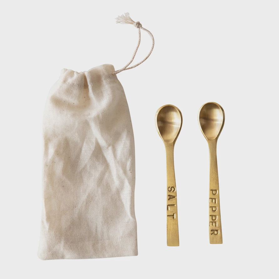 S/2 3-1/4"L x 3/4"W Metal S&P Spoons, Brushed Brass