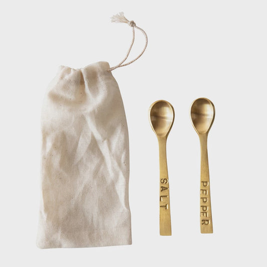 S/2 3-1/4"L x 3/4"W Metal S&P Spoons, Brushed Brass