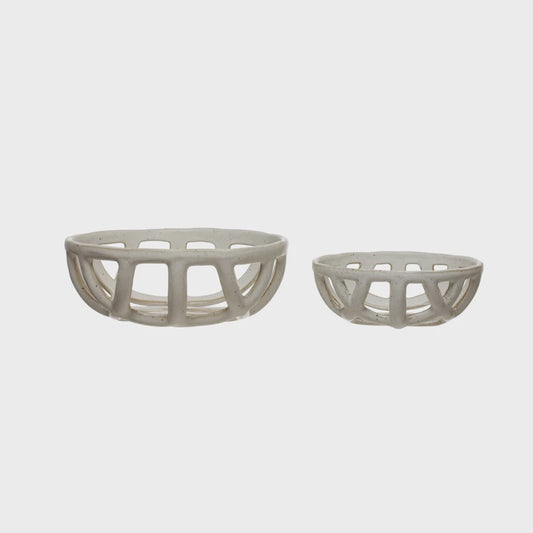 Handmade Stoneware Basket Bowls, Reactive Glaze