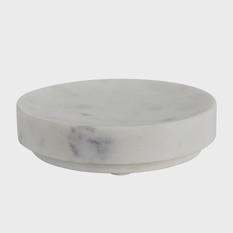 5" Round Marble Soap Dish, White