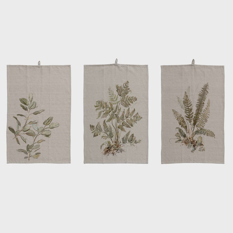 28"L x 18"W Cotton/Linen Blend Tea Towel w Botanical, 3 Sty