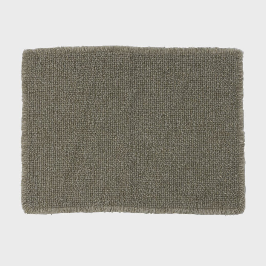 19"L x 13"W Woven Cotton Blend Placemat w/ Metallic Thread & Fringe, Olive Green
