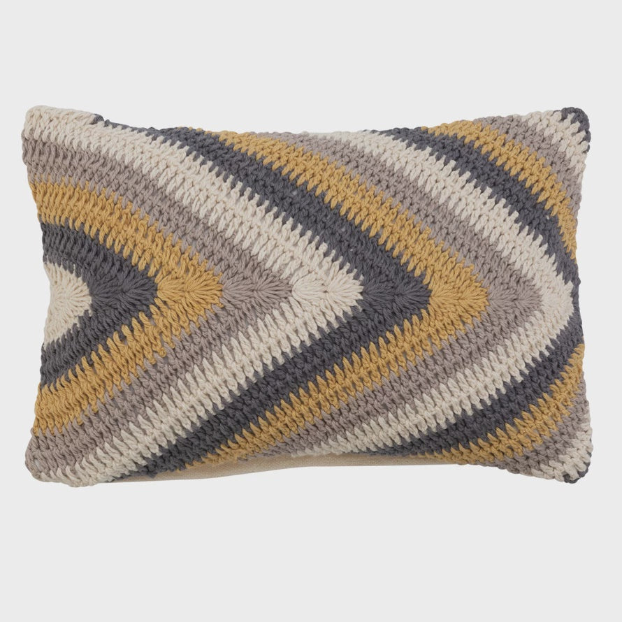 14" x 9" Cotton Crocheted Lumbar Pillow w/ Chevron Pattern