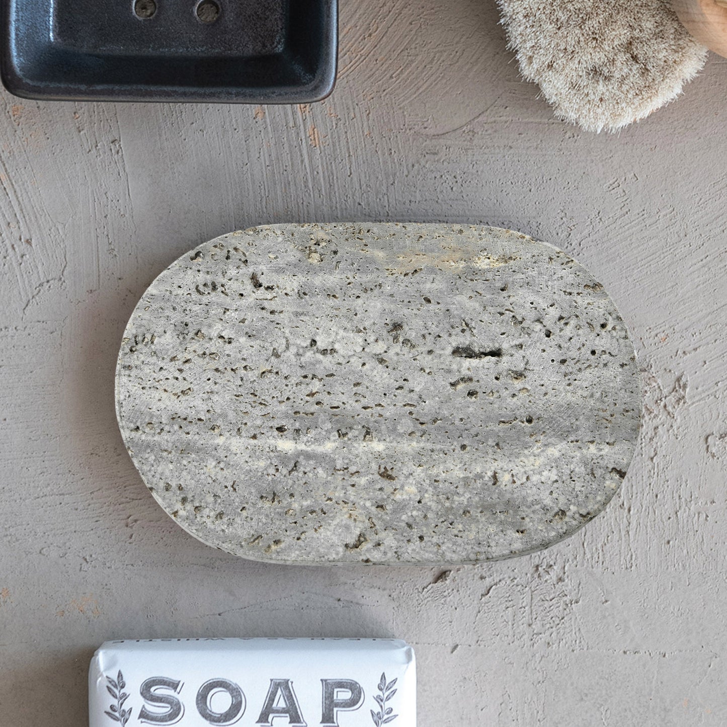 6"L x 4"W Oval Travertine Soap Dish, Brown