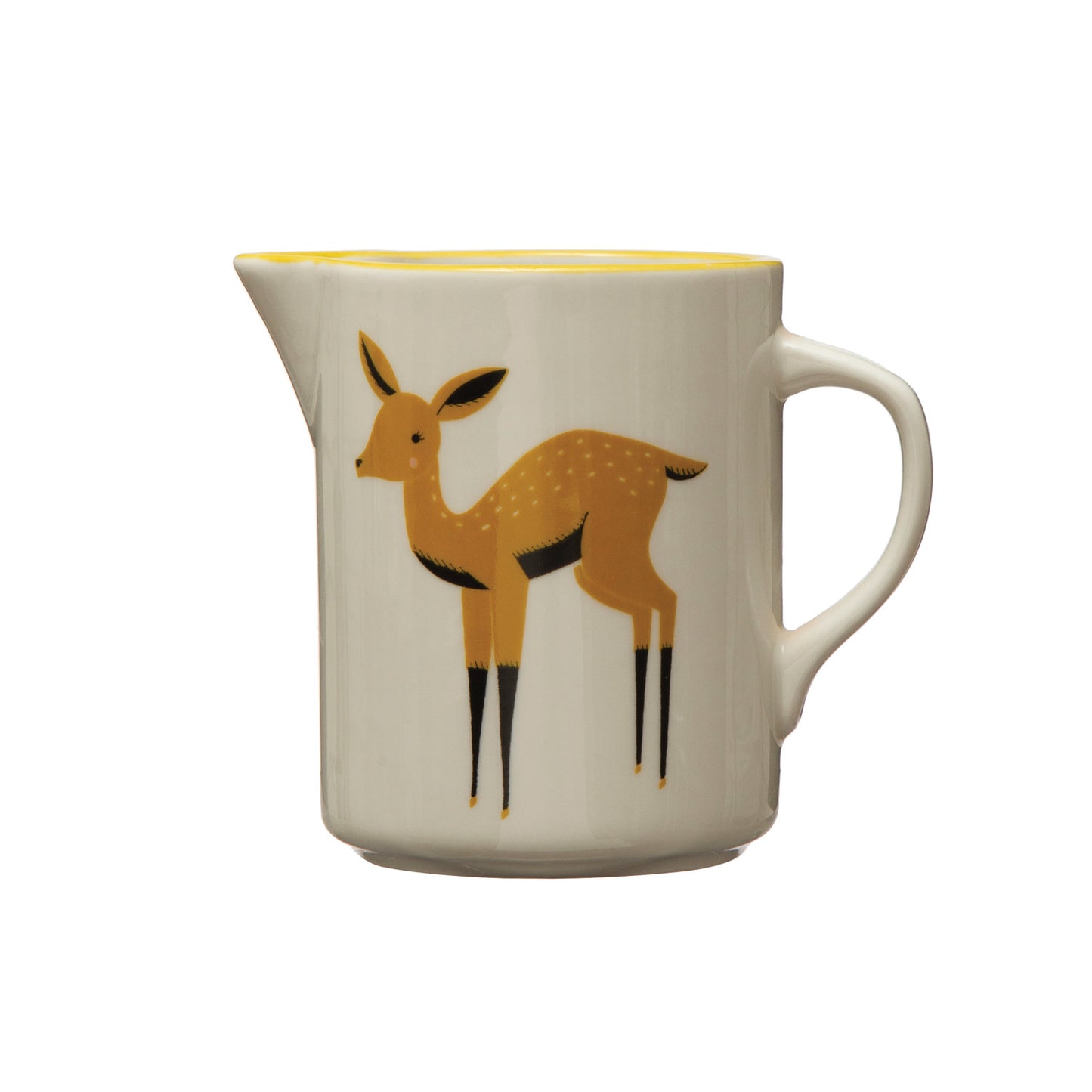 12 oz. Stoneware Creamer w/ Deer & Yellow Rim, Multi Color ©