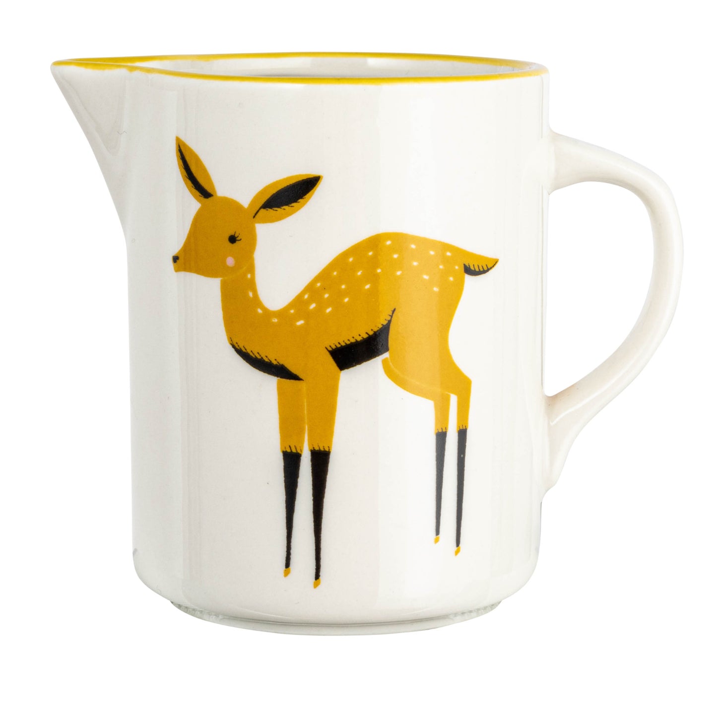12 oz. Stoneware Creamer w/ Deer & Yellow Rim