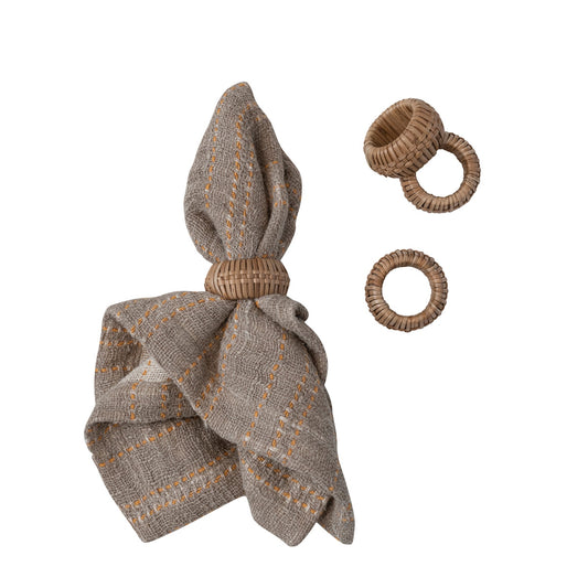 Hand-Woven Rattan Napkin Rings, Natural