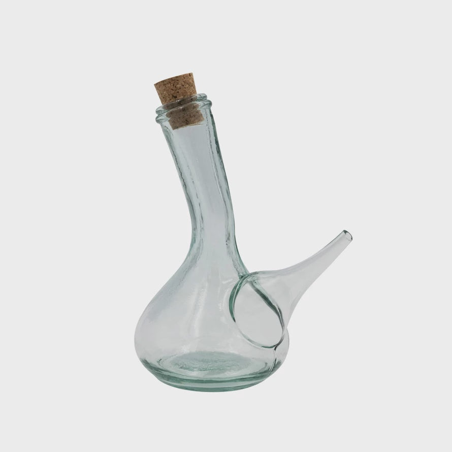 7"L x 3-1/2"W x 7"H 8 oz. Recycled Glass Cruet w/ Cork Stopper