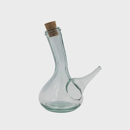 7"L x 3-1/2"W x 7"H 8 oz. Recycled Glass Cruet w/ Cork Stopper