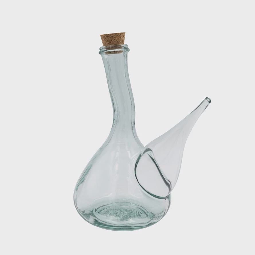 10"L x 5-1/2"W x 10-1/2"H 1 Quart Recycled Glass Cruet w/ Cork Stopper