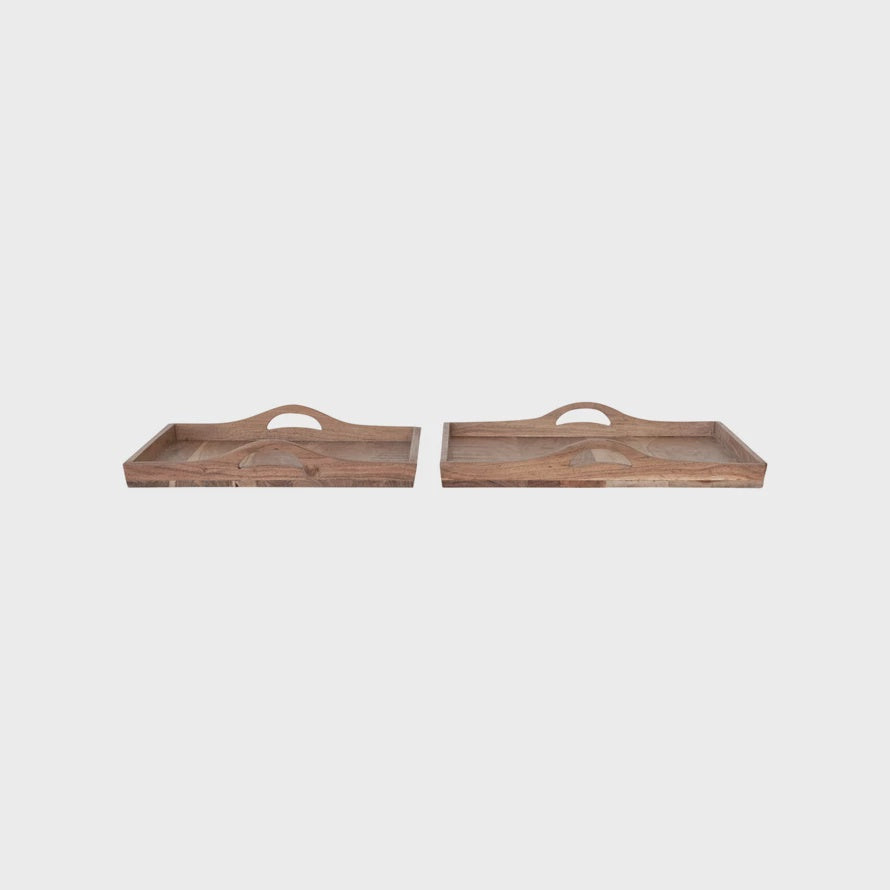 Acacia Wood Trays w/ Handles, Natural