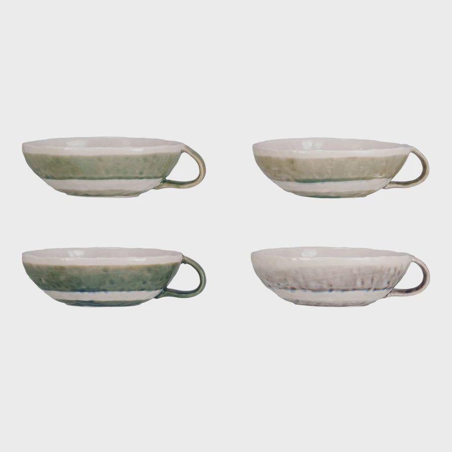 Stoneware Bowl w/ Handle & Stripes