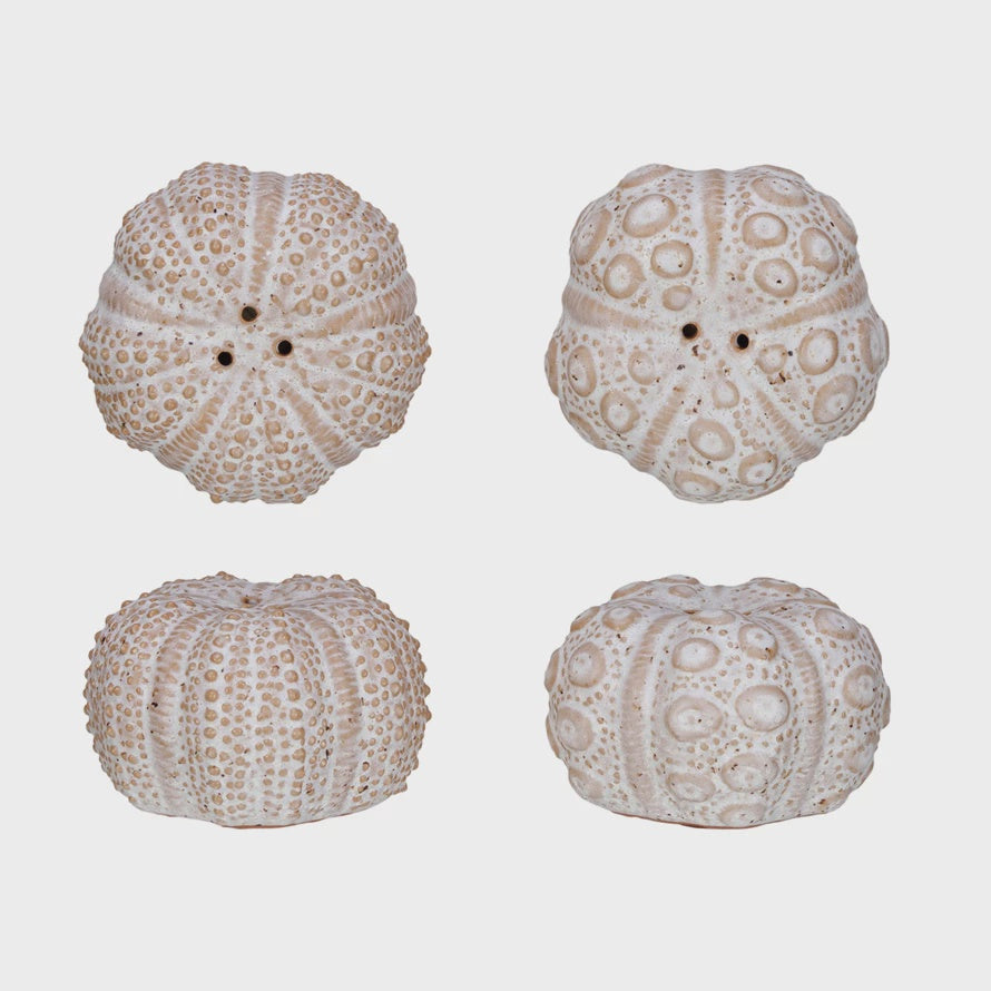 Stoneware Sea Urchin Shaped Salt & Pepper Shakers - Set of 2