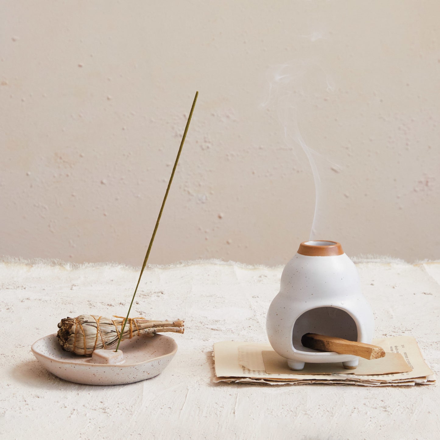 Stoneware Incense Dish/Holder w/ Embossed Heart