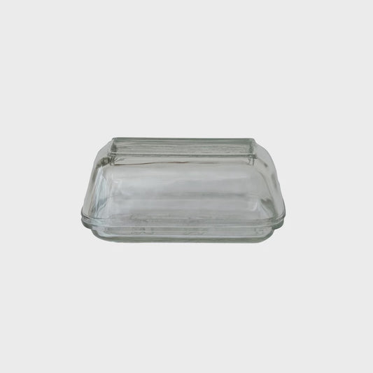 6-1/2"L x 4"W x 3"H Pressed Glass Butter Dish w/ Cow