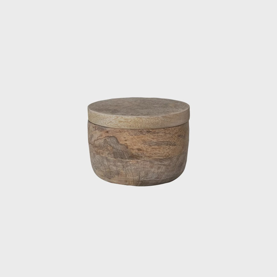 4-3/4" Round x 3-1/4"H Mango Wood Salt Cellar w/ Lid, Natural