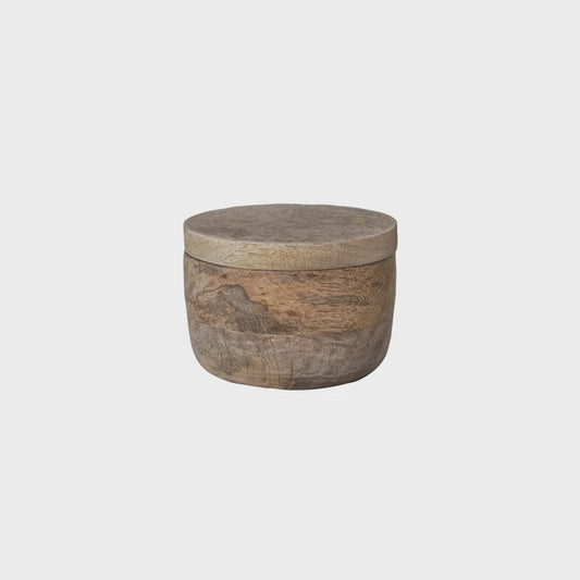 4-3/4" Round x 3-1/4"H Mango Wood Salt Cellar w/ Lid, Natural